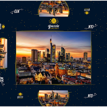 Darstellung des Puzzle Motivs Frankfurt am Main bei Nacht, Deutschland 100 Puzzle Schachtel 3D Modell
