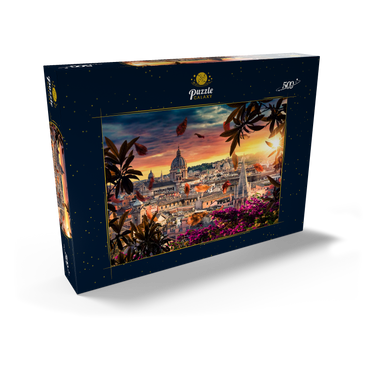 Darstellung des Puzzle Motivs Schöner Sonnenuntergang über der Stadt Rom am Abend 500 Puzzle Schachtel Ansicht2