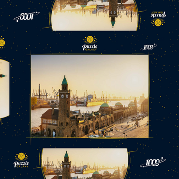 Darstellung des Puzzle Motivs Hamburg St. Pauli Landungsbrücken bei Sonnenuntergang, Deutschland 1000 Puzzle Schachtel 3D Modell