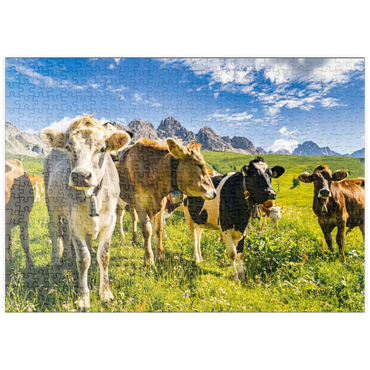 Darstellung des Puzzle Motivs puzzleplate Kühe vor einer Idyllischen Alpen-Landschaft 500 Puzzle