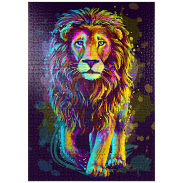 Darstellung des Puzzle Motivs puzzleplate Künstlerisches, neonfarbenes Porträt eines Löwen im Stil der Pop-Art 1000 Puzzle