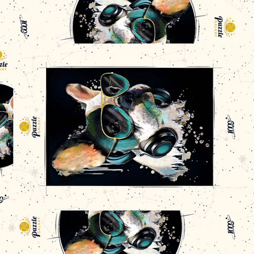 Darstellung des Puzzle Motivs Französische Bulldogge mit Kopfhörer 1000 Puzzle Schachtel 3D Modell