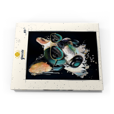 Darstellung des Puzzle Motivs Französische Bulldogge mit Kopfhörer 100 Puzzle Schachtel Ansicht3