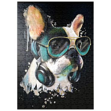 Darstellung des Puzzle Motivs puzzleplate Französische Bulldogge mit Kopfhörer 200 Puzzle
