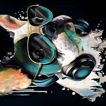 Darstellung des Puzzle Motivs Französische Bulldogge mit Kopfhörer 200 Puzzle 3D Modell