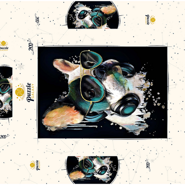 Darstellung des Puzzle Motivs Französische Bulldogge mit Kopfhörer 200 Puzzle Schachtel 3D Modell