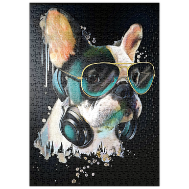 Darstellung des Puzzle Motivs puzzleplate Französische Bulldogge mit Kopfhörer 500 Puzzle