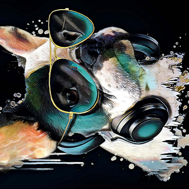 Darstellung des Puzzle Motivs Französische Bulldogge mit Kopfhörer 500 Puzzle 3D Modell