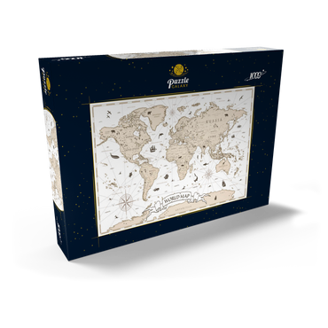 Darstellung des Puzzle Motivs Detaillierte Vintage Cartoon Weltkarte 1000 Puzzle Schachtel Ansicht2