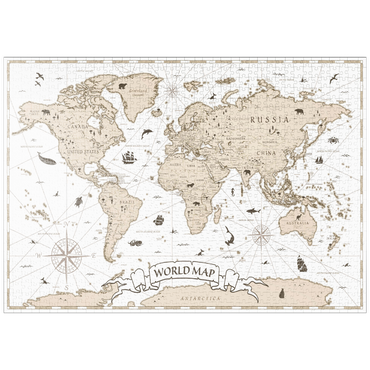 Darstellung des Puzzle Motivs puzzleplate Detaillierte Vintage Cartoon Weltkarte 1000 Puzzle