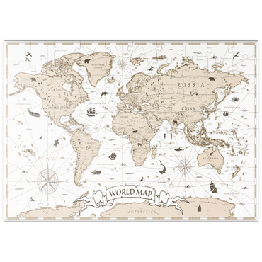 Darstellung des Puzzle Motivs puzzleplate Detaillierte Vintage Cartoon Weltkarte 100 Puzzle