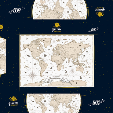 Darstellung des Puzzle Motivs Detaillierte Vintage Cartoon Weltkarte 500 Puzzle Schachtel 3D Modell