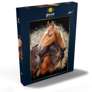 Darstellung des Puzzle Motivs Zwei Pferde umschlungen 100 Puzzle Schachtel Ansicht2