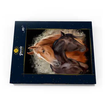 Darstellung des Puzzle Motivs Zwei Pferde umschlungen 100 Puzzle Schachtel Ansicht3