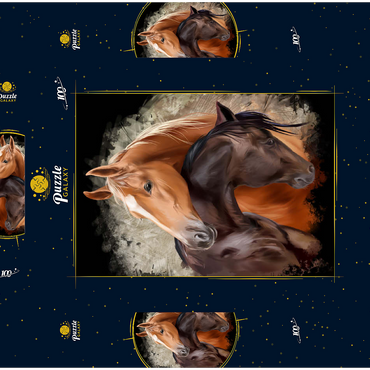 Darstellung des Puzzle Motivs Zwei Pferde umschlungen 100 Puzzle Schachtel 3D Modell
