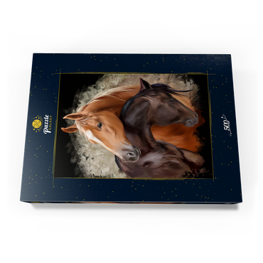 Darstellung des Puzzle Motivs Zwei Pferde umschlungen 500 Puzzle Schachtel Ansicht3