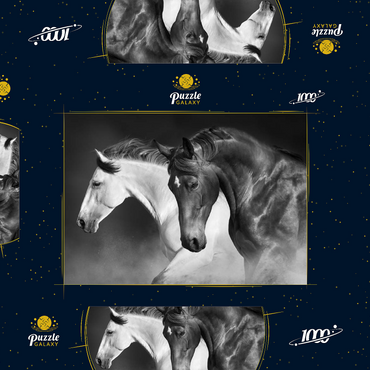 Darstellung des Puzzle Motivs Pferde laufen Galopp in der Wüste 1000 Puzzle Schachtel 3D Modell