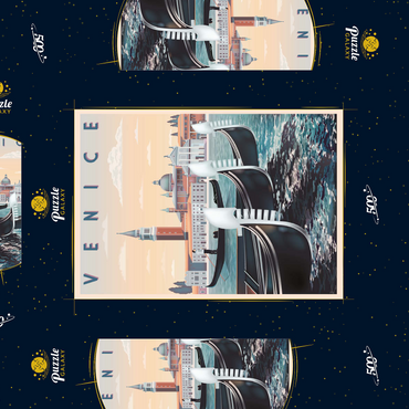 Darstellung des Puzzle Motivs Venedig, Italien, Vietnam, Art Deco style Vintage Poster, Illustration 500 Puzzle Schachtel 3D Modell