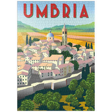 Darstellung des Puzzle Motivs puzzleplate Umbrien Italien, Art Deco style Vintage Poster, Illustration 1000 Puzzle