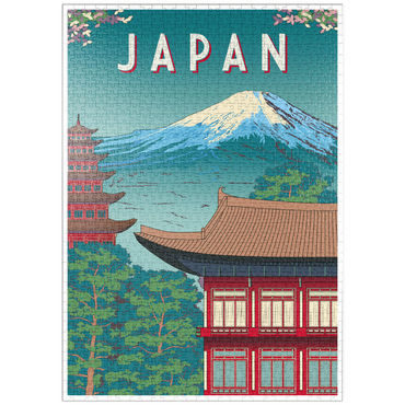 Darstellung des Puzzle Motivs puzzleplate Traditionelles Haus, Japan, Art Deco style Vintage Poster, Illustration 1000 Puzzle