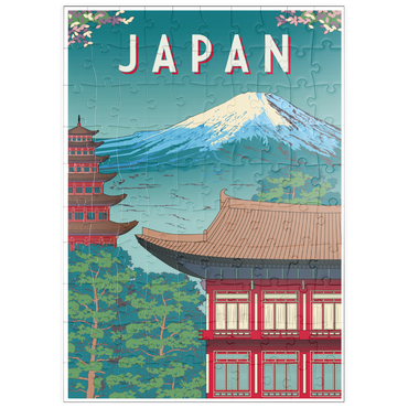 Darstellung des Puzzle Motivs puzzleplate Traditionelles Haus, Japan, Art Deco style Vintage Poster, Illustration 100 Puzzle