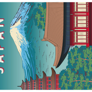 Darstellung des Puzzle Motivs Traditionelles Haus, Japan, Art Deco style Vintage Poster, Illustration 100 Puzzle 3D Modell