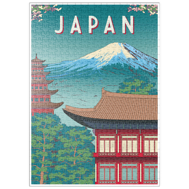 Darstellung des Puzzle Motivs puzzleplate Traditionelles Haus, Japan, Art Deco style Vintage Poster, Illustration 500 Puzzle