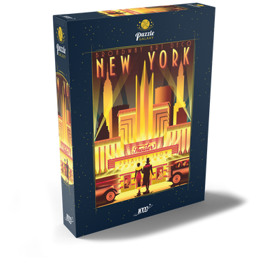 Darstellung des Puzzle Motivs New York Night Broadway, Art Deco style Vintage Poster, Illustration 1000 Puzzle Schachtel Ansicht2
