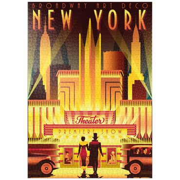 Darstellung des Puzzle Motivs puzzleplate New York Night Broadway, Art Deco style Vintage Poster, Illustration 1000 Puzzle