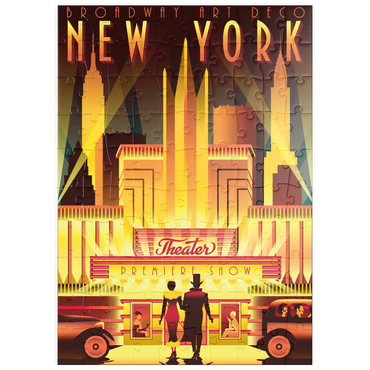 Darstellung des Puzzle Motivs puzzleplate New York Night Broadway, Art Deco style Vintage Poster, Illustration 100 Puzzle