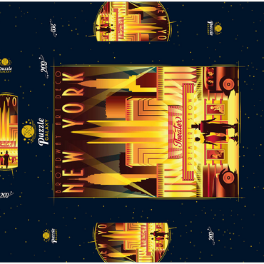Darstellung des Puzzle Motivs New York Night Broadway, Art Deco style Vintage Poster, Illustration 200 Puzzle Schachtel 3D Modell