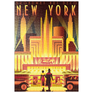Darstellung des Puzzle Motivs puzzleplate New York Night Broadway, Art Deco style Vintage Poster, Illustration 500 Puzzle