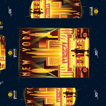 Darstellung des Puzzle Motivs New York Night Broadway, Art Deco style Vintage Poster, Illustration 500 Puzzle Schachtel 3D Modell