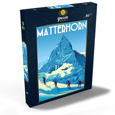 Darstellung des Puzzle Motivs Matterhorn Schweiz, Art Deco style Vintage Poster, Illustration 100 Puzzle Schachtel Ansicht2
