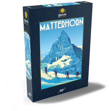Darstellung des Puzzle Motivs Matterhorn Schweiz, Art Deco style Vintage Poster, Illustration 500 Puzzle Schachtel Ansicht2