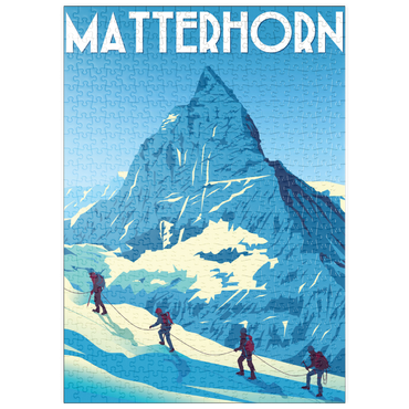 Darstellung des Puzzle Motivs puzzleplate Matterhorn Schweiz, Art Deco style Vintage Poster, Illustration 500 Puzzle