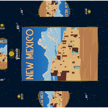 Darstellung des Puzzle Motivs New Mexico, USA, Art Deco style Vintage Poster, Illustration 100 Puzzle Schachtel 3D Modell