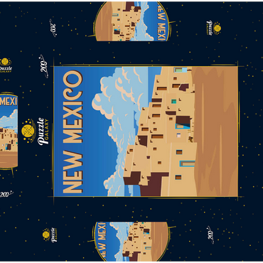 Darstellung des Puzzle Motivs New Mexico, USA, Art Deco style Vintage Poster, Illustration 200 Puzzle Schachtel 3D Modell