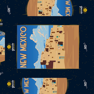 Darstellung des Puzzle Motivs New Mexico, USA, Art Deco style Vintage Poster, Illustration 500 Puzzle Schachtel 3D Modell