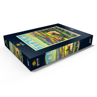 Darstellung des Puzzle Motivs Romantische ländliche Landschaft, Italien, Art Deco style Vintage Poster, Illustration 1000 Puzzle Schachtel Ansicht1