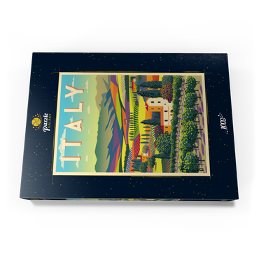 Darstellung des Puzzle Motivs Romantische ländliche Landschaft, Italien, Art Deco style Vintage Poster, Illustration 1000 Puzzle Schachtel Ansicht3