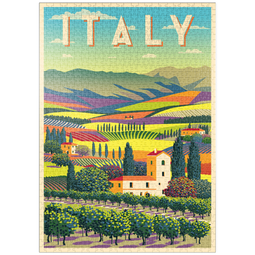 Darstellung des Puzzle Motivs puzzleplate Romantische ländliche Landschaft, Italien, Art Deco style Vintage Poster, Illustration 1000 Puzzle