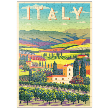 Darstellung des Puzzle Motivs puzzleplate Romantische ländliche Landschaft, Italien, Art Deco style Vintage Poster, Illustration 200 Puzzle