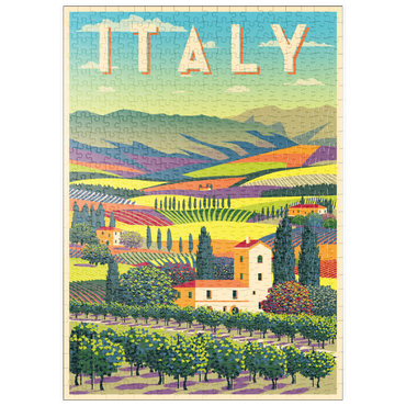 Darstellung des Puzzle Motivs puzzleplate Romantische ländliche Landschaft, Italien, Art Deco style Vintage Poster, Illustration 500 Puzzle