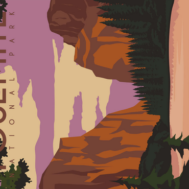 Darstellung des Puzzle Motivs Yosemite National Park Central California, USA, Art Deco style Vintage Poster, Illustration 1000 Puzzle 3D Modell