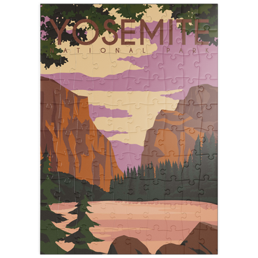 Darstellung des Puzzle Motivs puzzleplate Yosemite National Park Central California, USA, Art Deco style Vintage Poster, Illustration 100 Puzzle