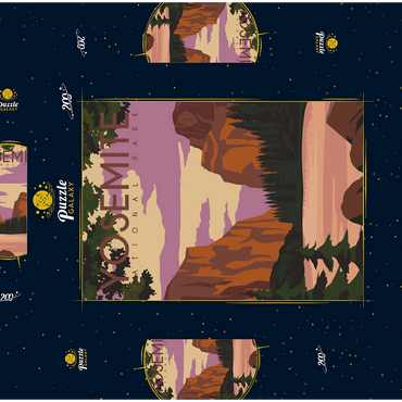 Darstellung des Puzzle Motivs Yosemite National Park Central California, USA, Art Deco style Vintage Poster, Illustration 200 Puzzle Schachtel 3D Modell