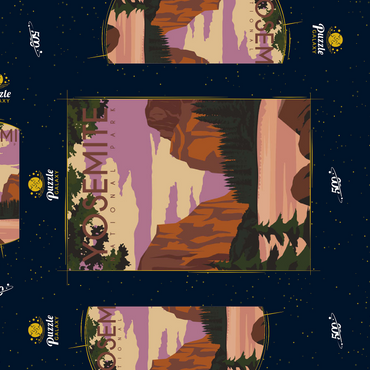 Darstellung des Puzzle Motivs Yosemite National Park Central California, USA, Art Deco style Vintage Poster, Illustration 500 Puzzle Schachtel 3D Modell