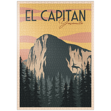Darstellung des Puzzle Motivs puzzleplate El Capitan im Yosemite National-Park, USA, Art Deco style Vintage Poster, Illustration 1000 Puzzle