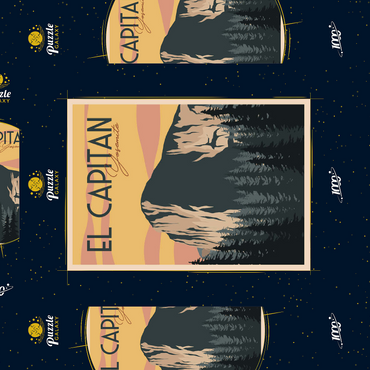 Darstellung des Puzzle Motivs El Capitan im Yosemite National-Park, USA, Art Deco style Vintage Poster, Illustration 1000 Puzzle Schachtel 3D Modell